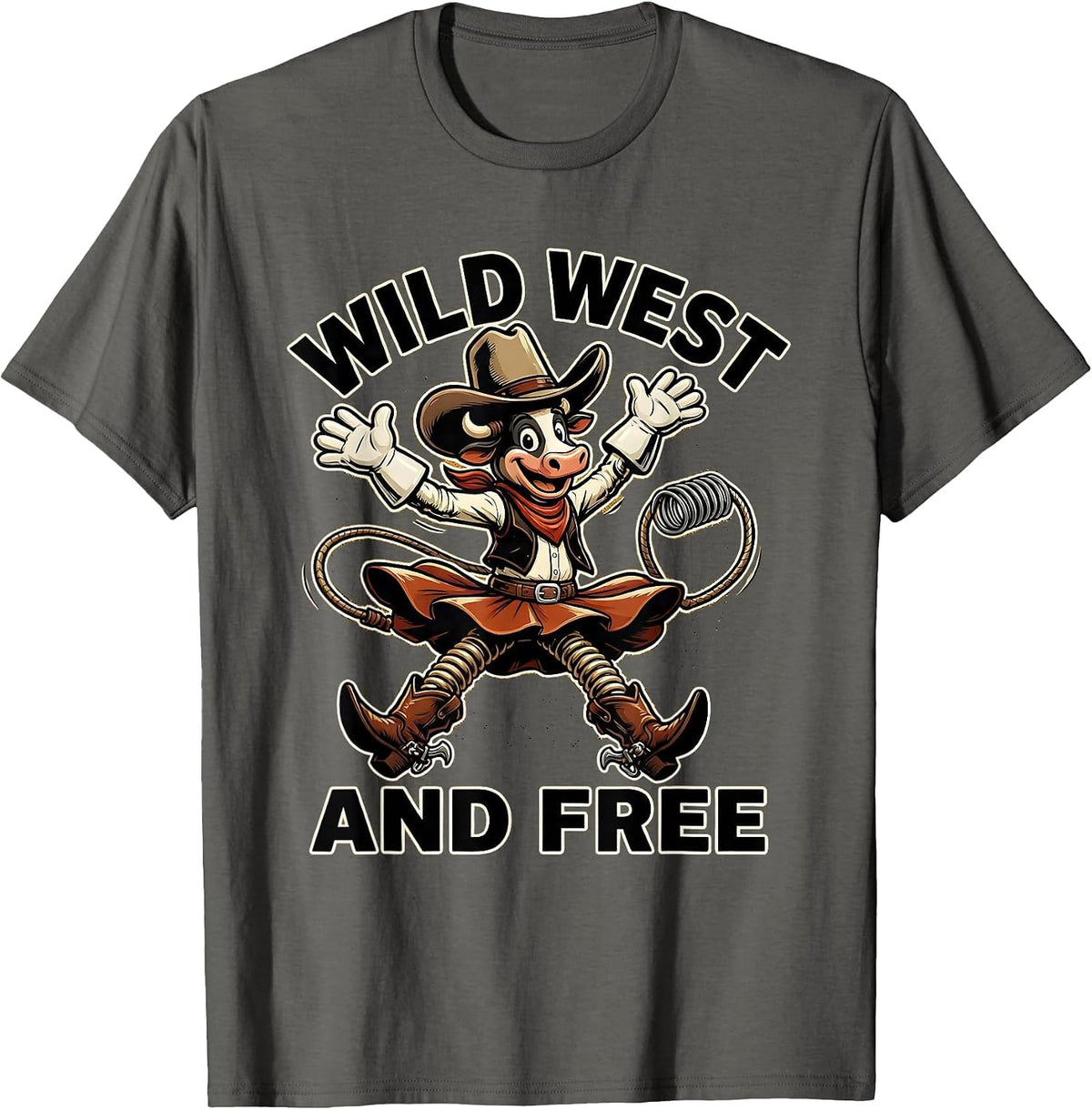 Wild West and Free Western Design T-Shirt - Asphalt Grey