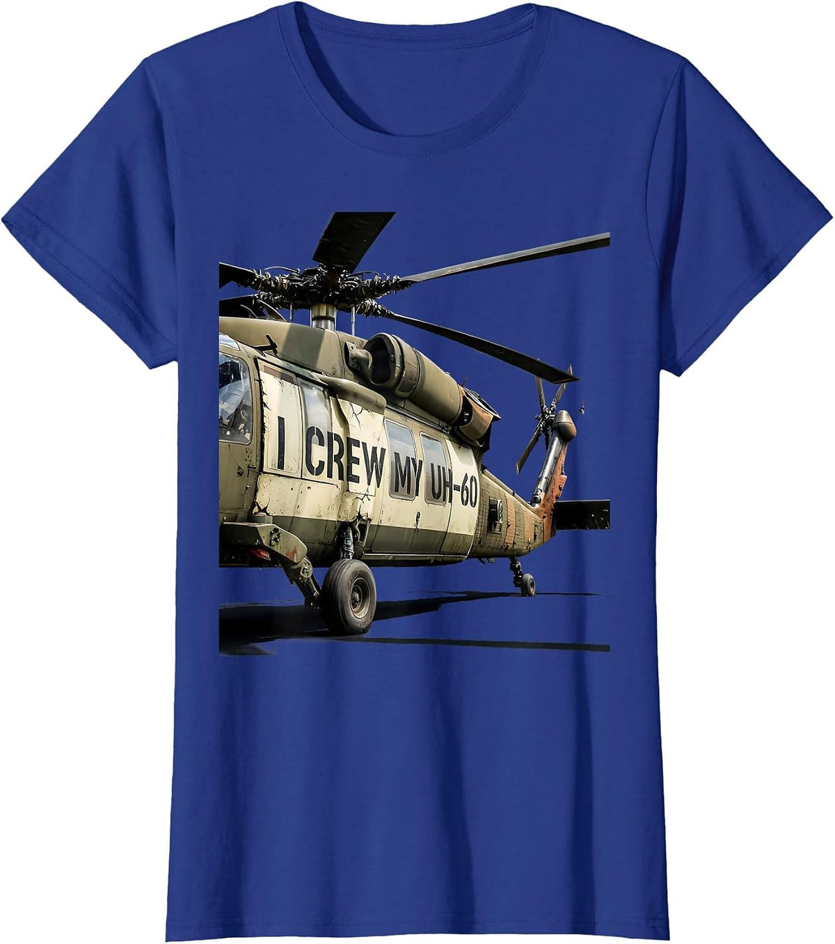 Women's I Crew My UH-60 Distressed Military Helicopter Pilot Veteran T-Shirt - Royal Blue