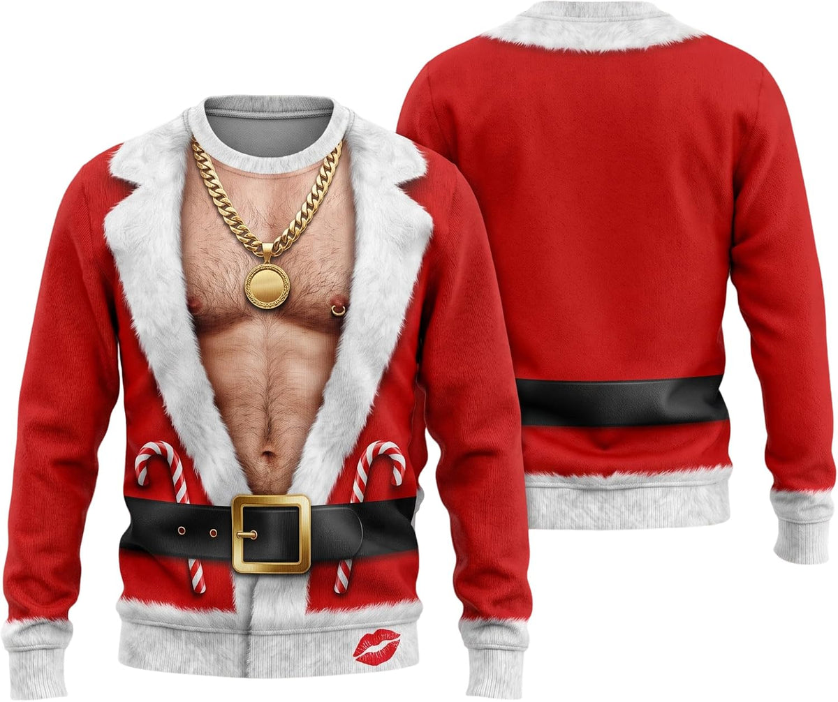 Ugly Christmas Sweaters for Men 2026, Santa Funny Christmas Sweatshirt - S2