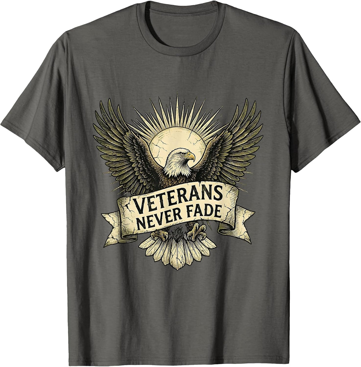 Veterans Never Fade Military Honor Design T-Shirt - Asphalt Grey