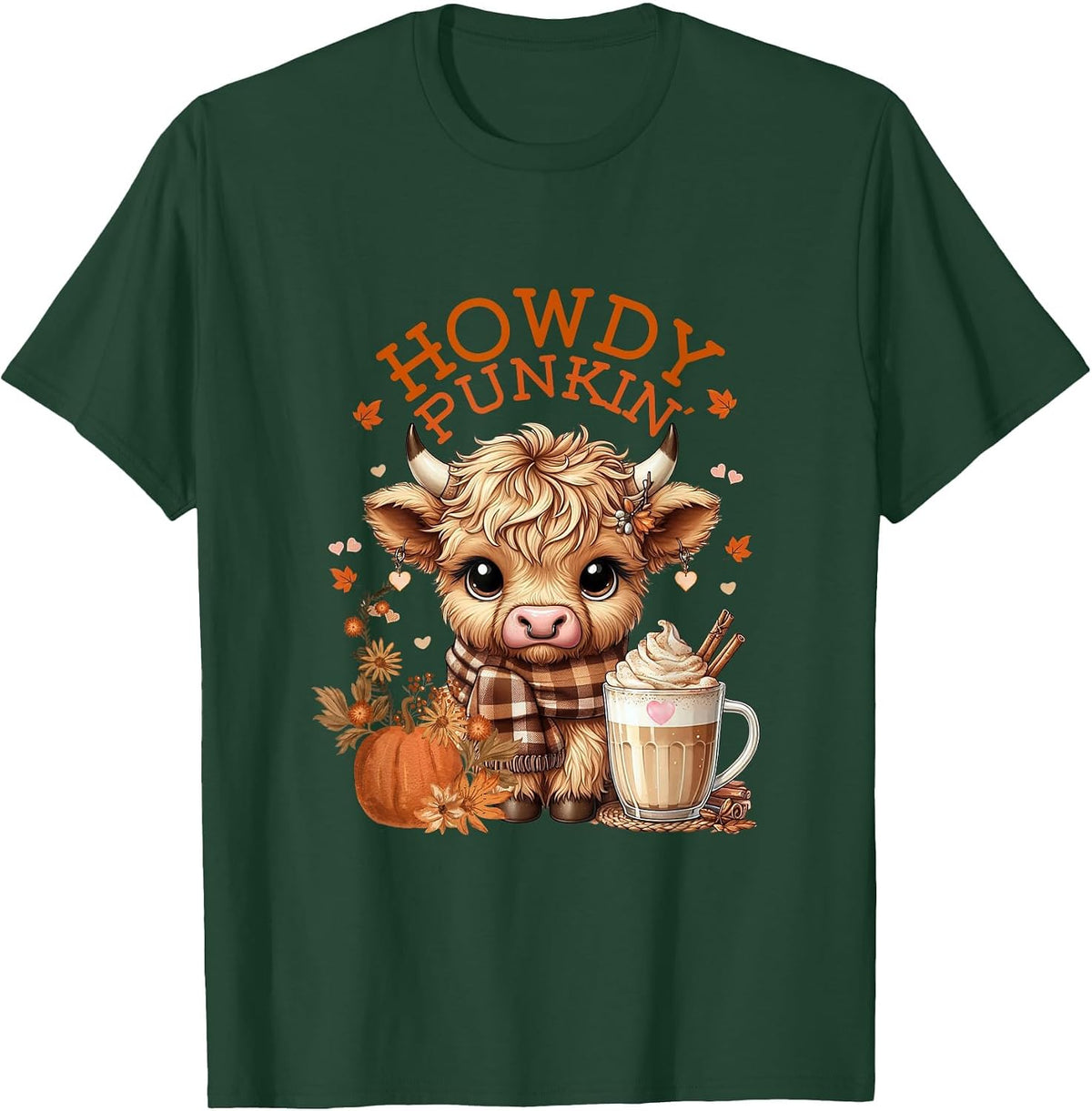 Highland Cow, Cute and Cozy Ready for Fall Fun! T-Shirt - Dark Green