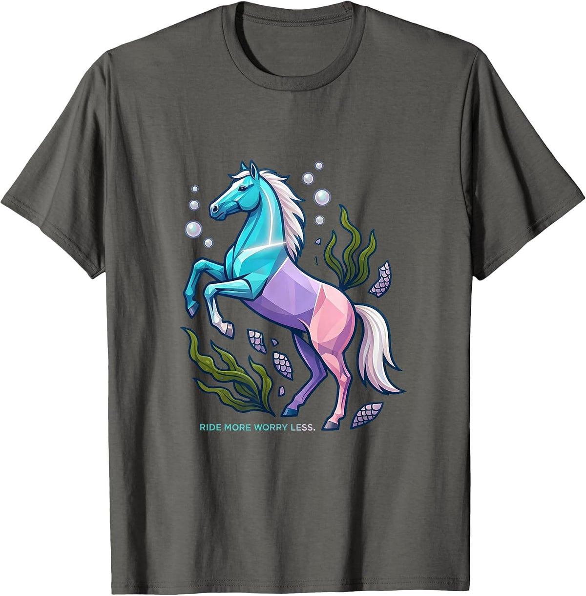 Ride More Worry Less Horse Lover Design T-Shirt - Asphalt Grey
