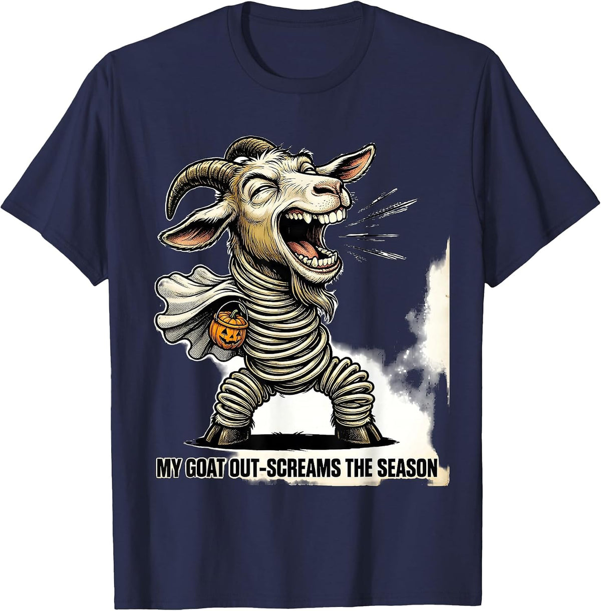 My Goat Out-Screams The Season Funny Goat Lover Halloween T-Shirt - Navy Blue