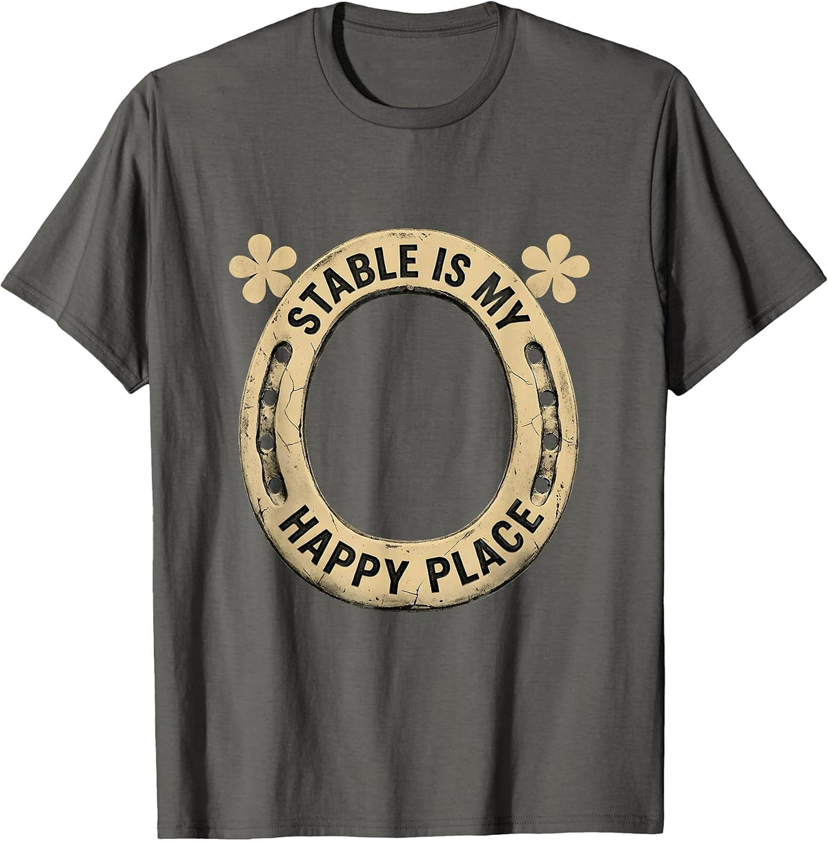 Stable Is My Happy Place Horse Lover Design T-Shirt - Asphalt Grey