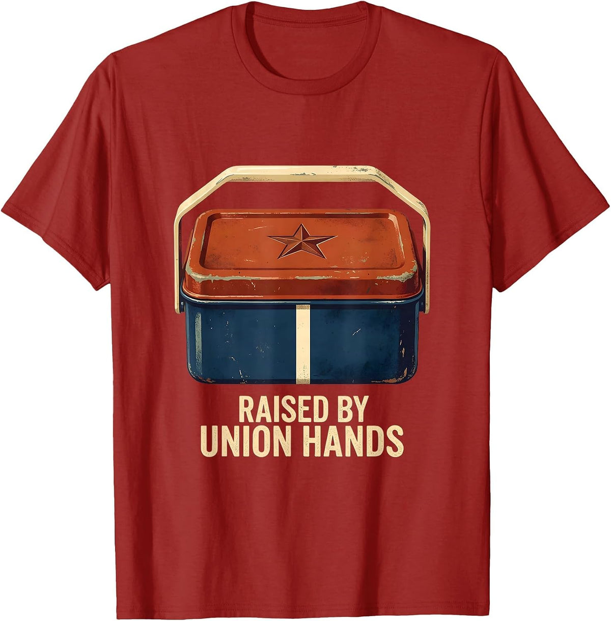 Men's Raised By Union Hands Vintage Union Worker Labor Day Pride T-Shirt - Cranberry Red