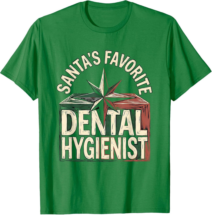 Men's Santa's Favorite Dental Hygienist Funny Occupation Christmas T-Shirt - Kelly Green