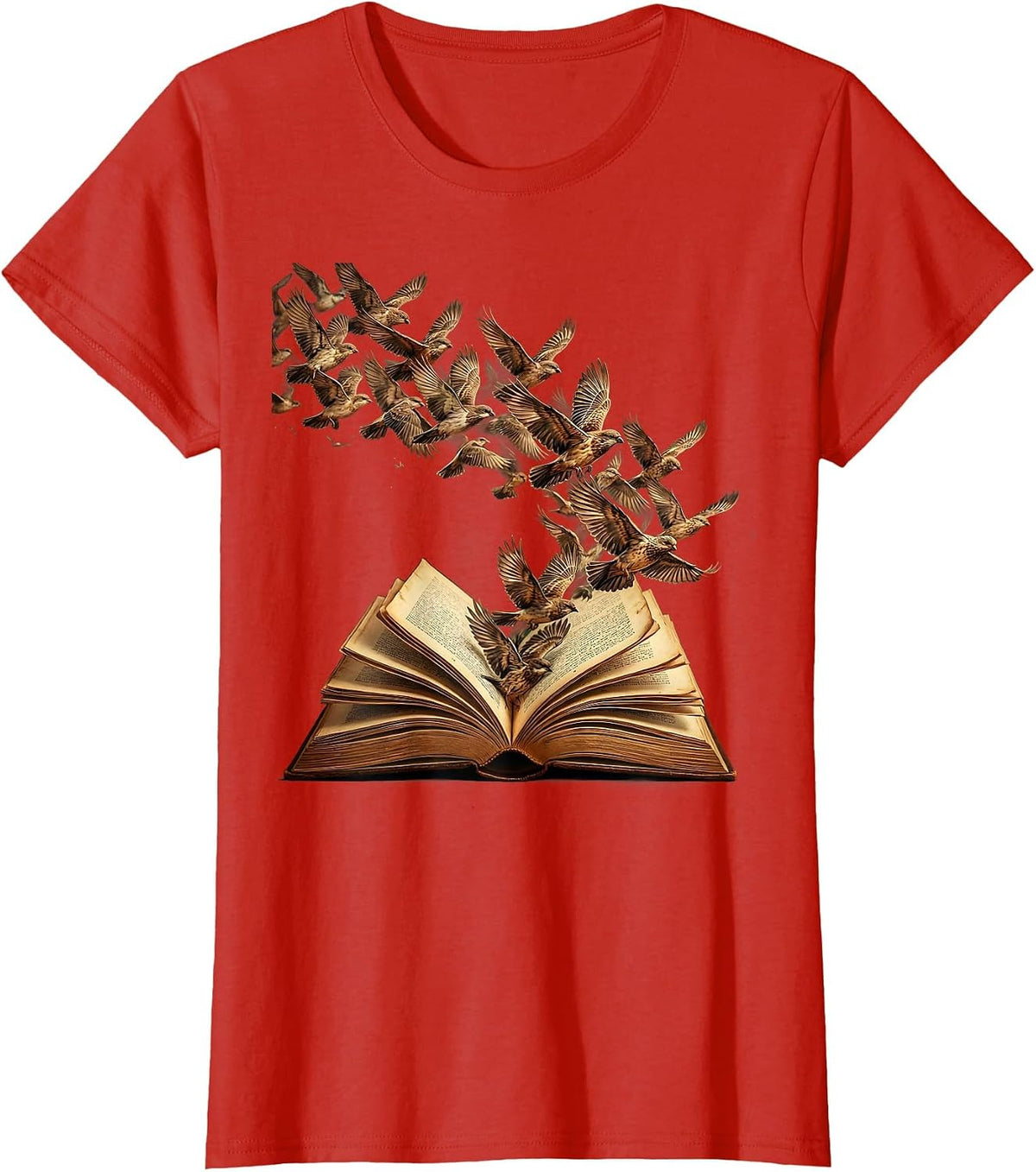 Open Book Birds In Flight Teacher Graphic T-Shirt - Red