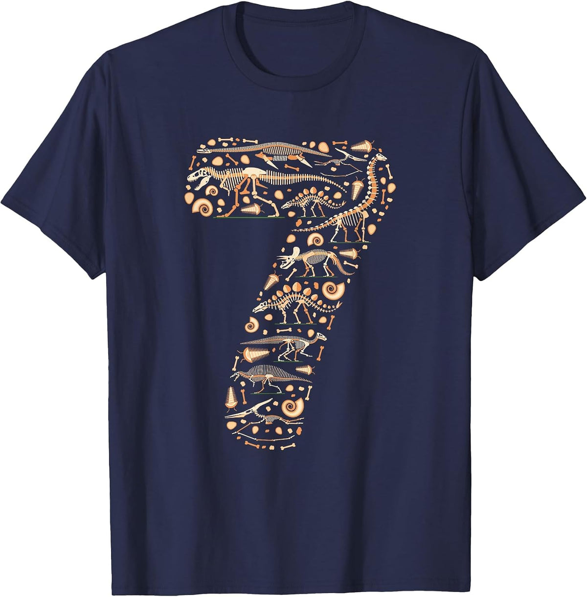 Dinosaur 7th Birthday Boy Girl 7 Year Old Paleontologist T-Shirt - Navy Blue