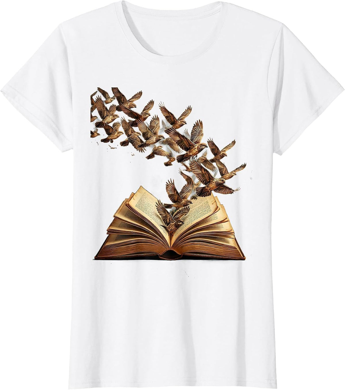 Open Book Birds In Flight Teacher Graphic T-Shirt - White