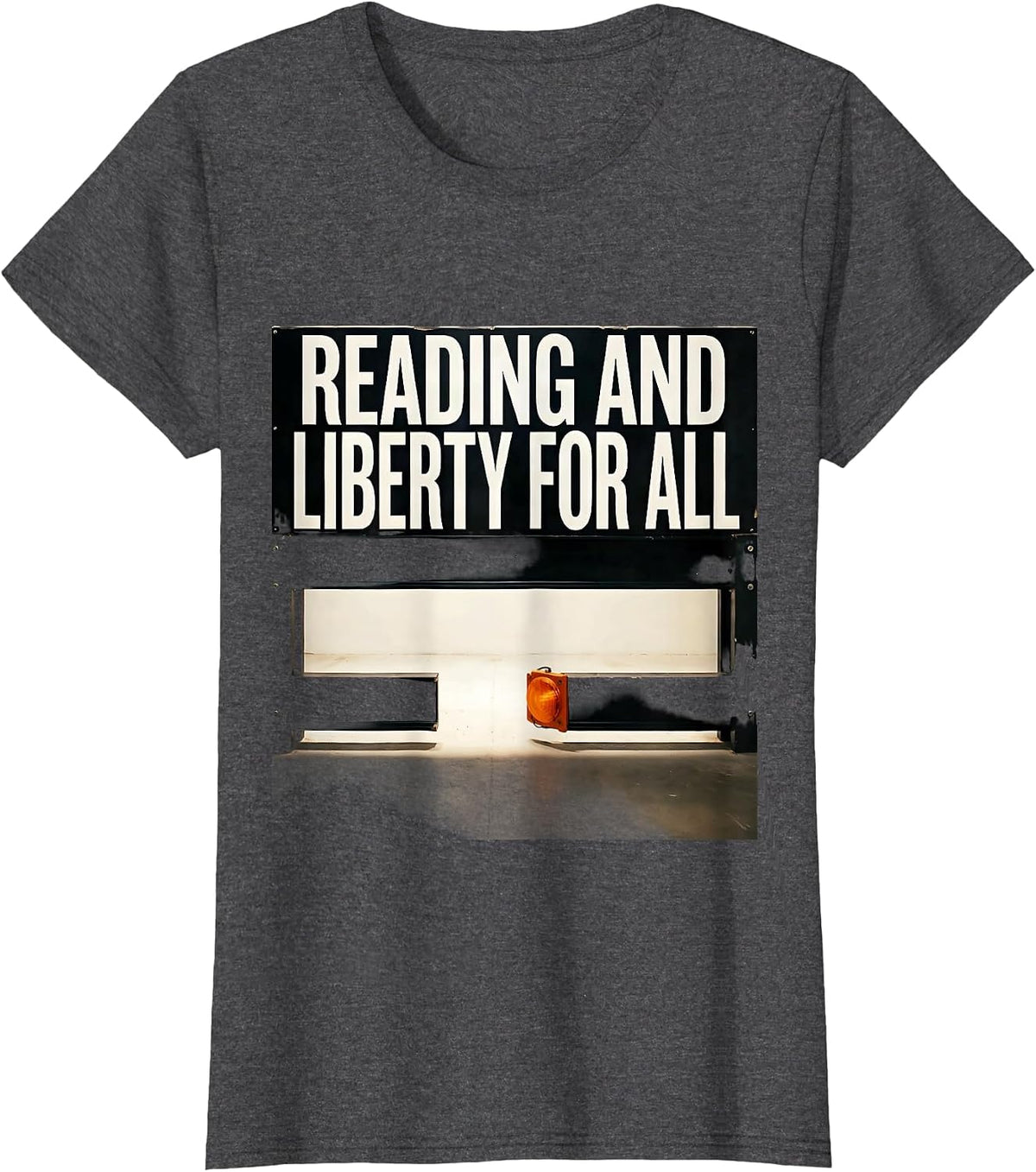 Women's Reading And Liberty For All Brutalist Literacy Justice T-Shirt - Dark Heather Grey