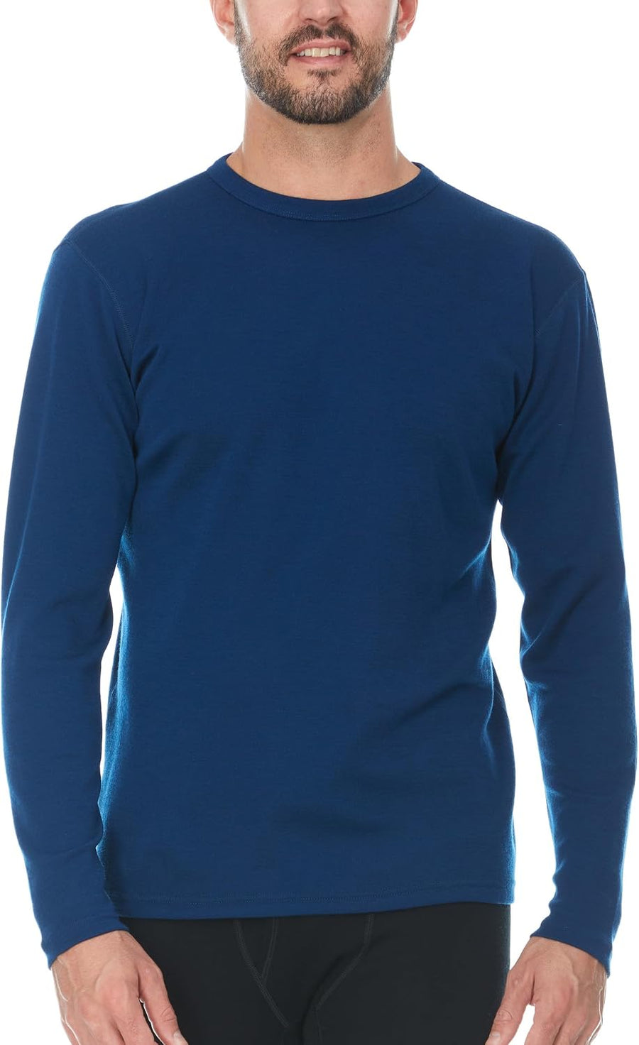 100% Merino Wool - Men's Long Sleeve Crew Shirt - Thermal Base Layer - 235 Midweight Navy Blue