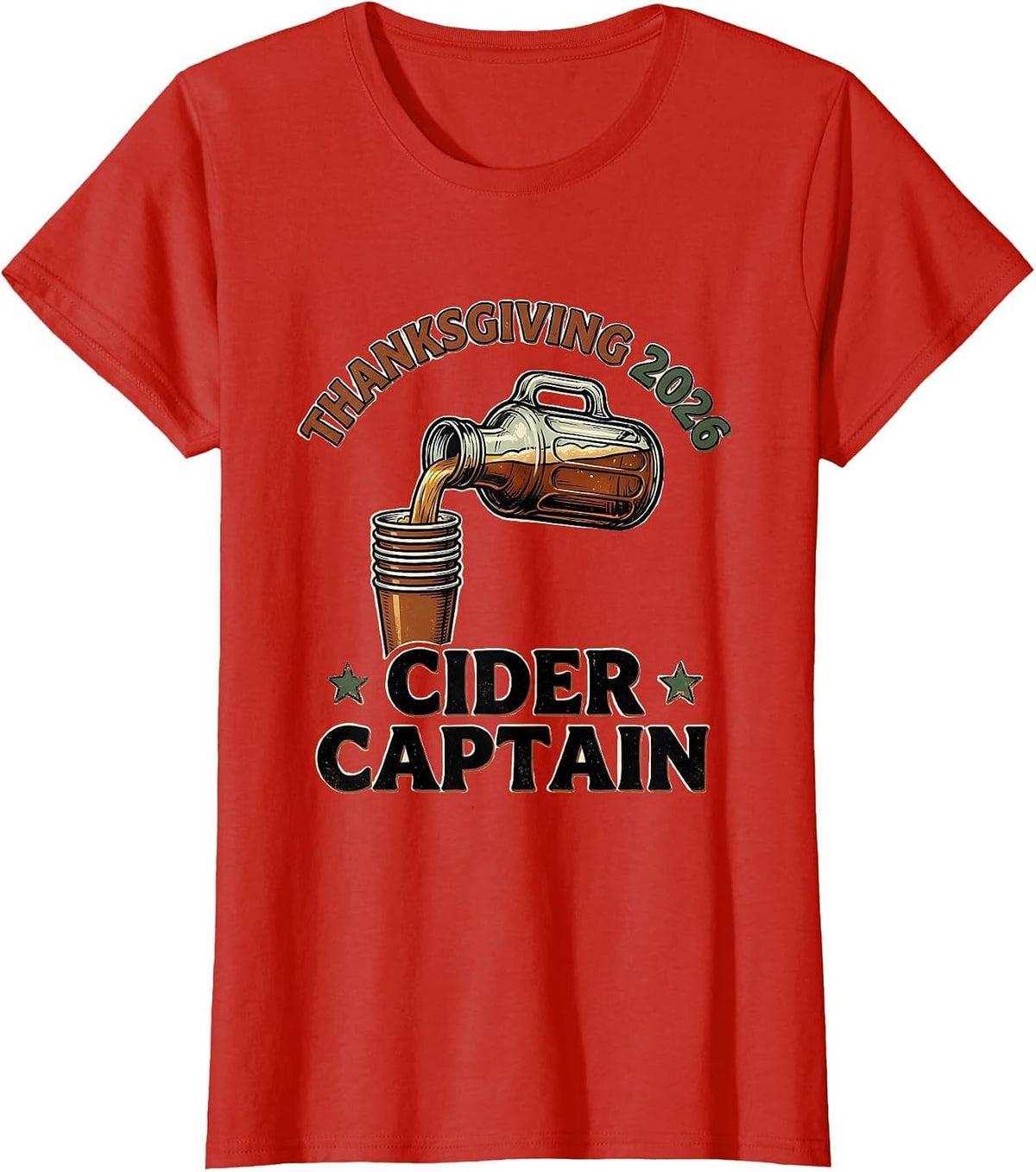 Thanksgiving 2026 Cider Captain Vintage Family Crew Matching T-Shirt - Red