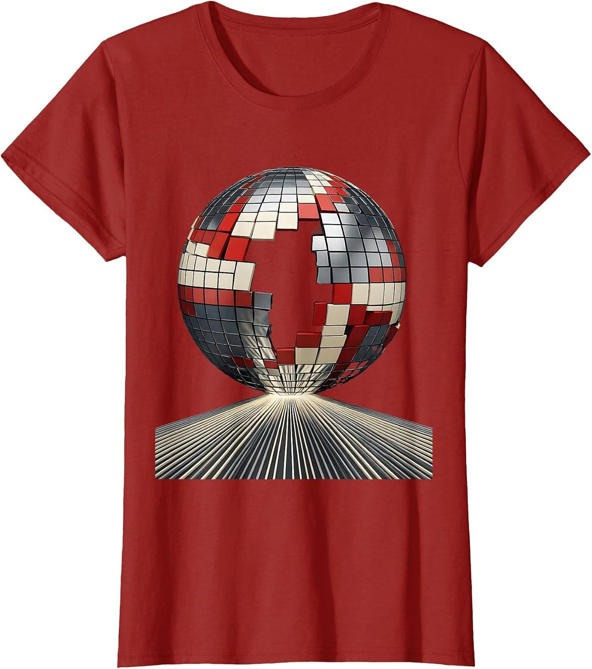 Women's Spinning Disco Ball Retro 70s Party Costume T-Shirt - Cranberry Red