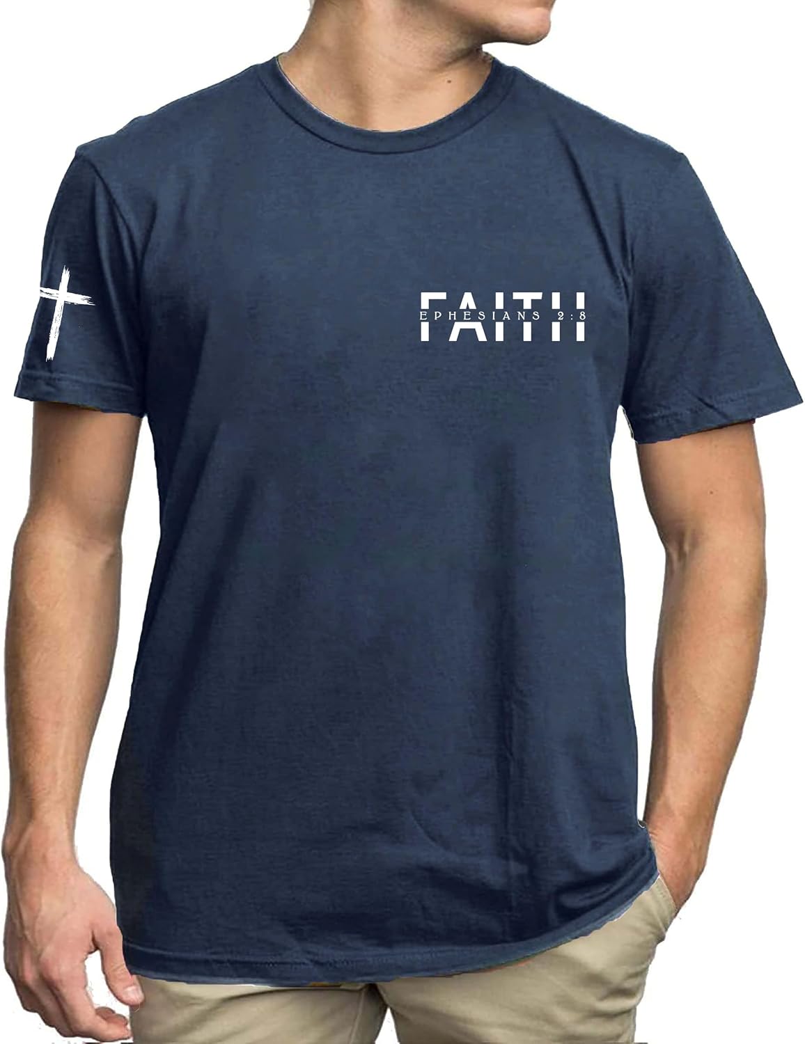 Christian Shirts for Men Faith Over Fear Cross Printed Bible Verse Tee Tops - Faith-blue