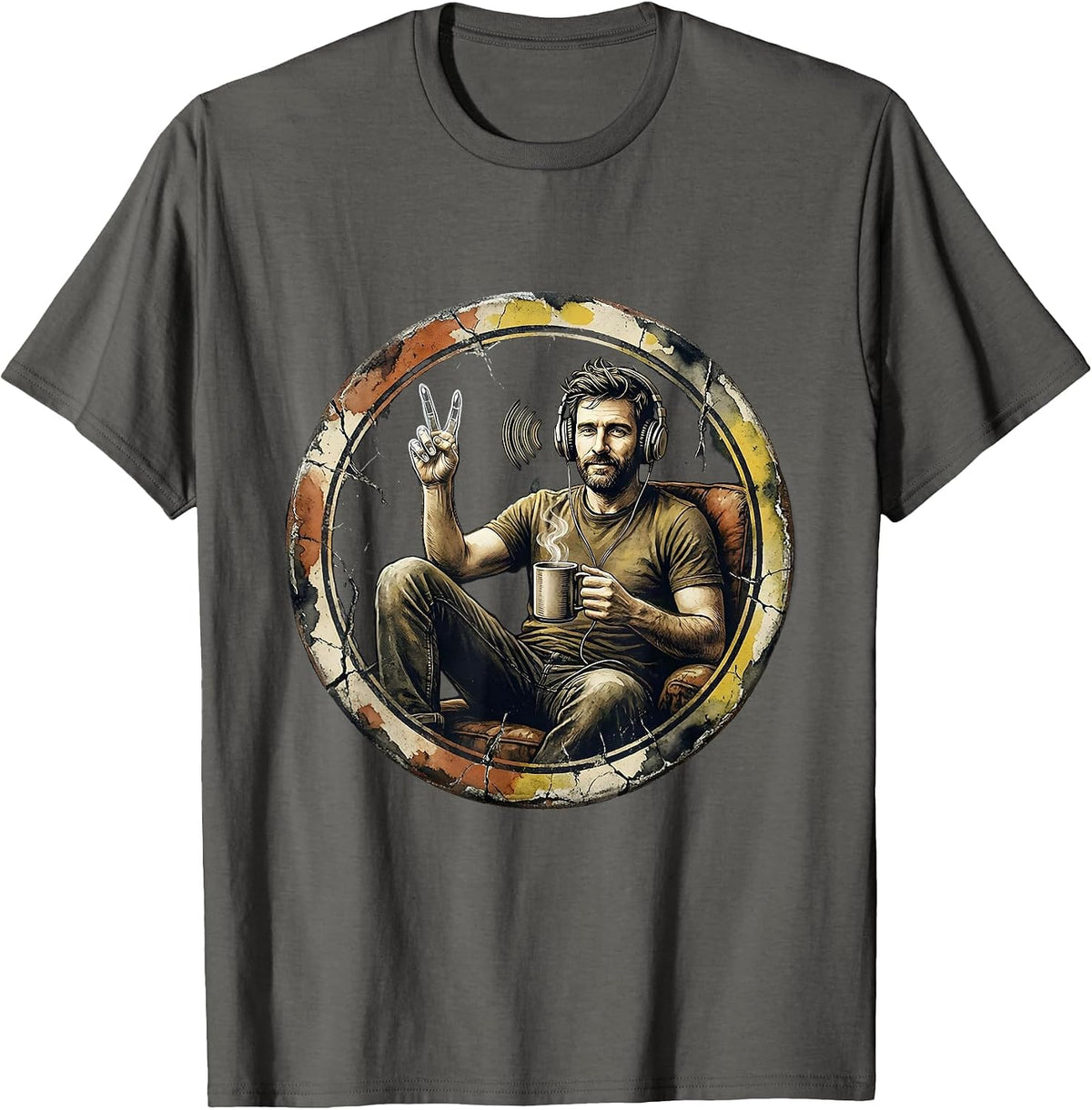 Men's Relaxed Parent Metal Fan Distressed Heavy Metal Humor T-Shirt - Asphalt Grey