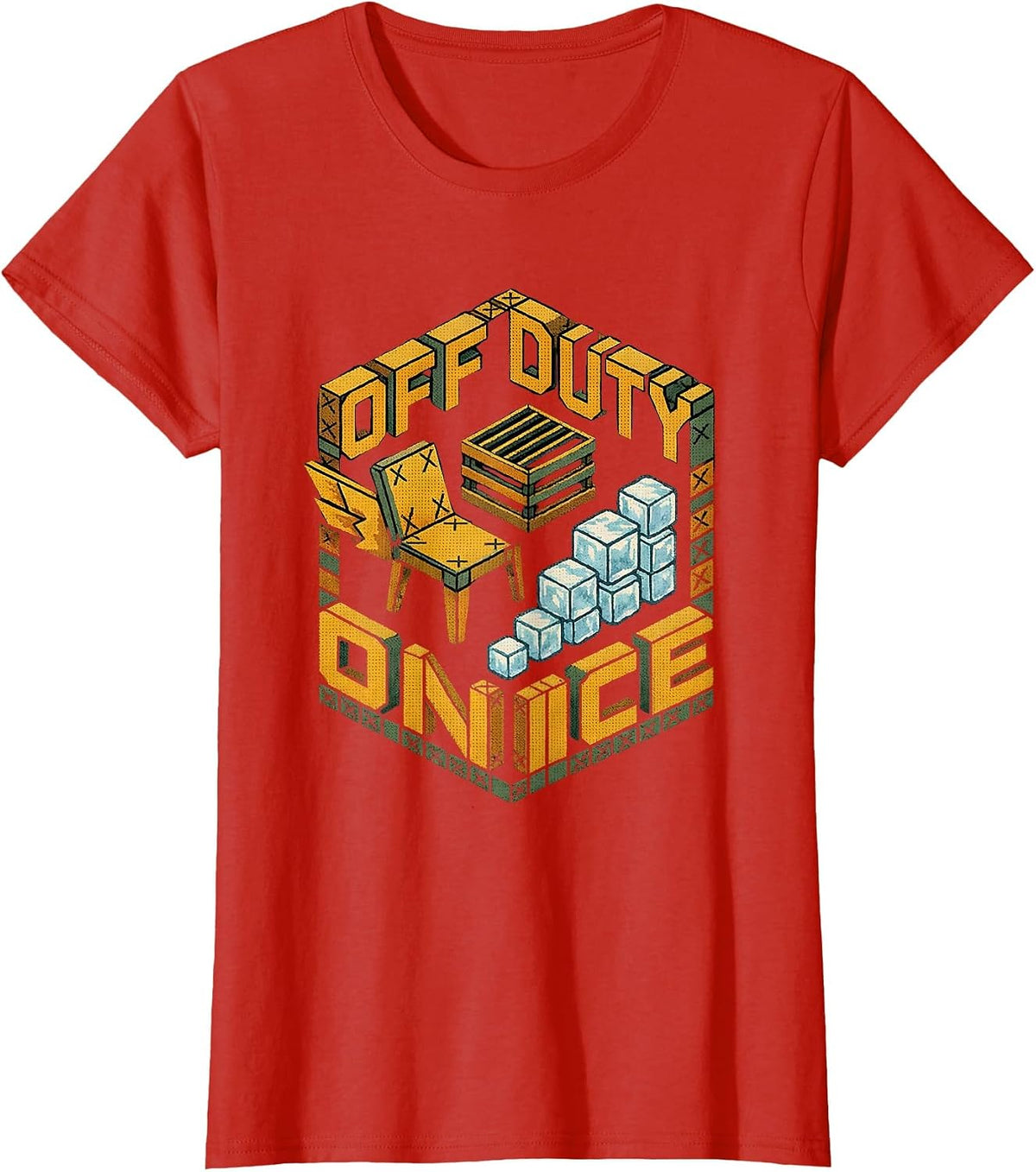 Off Duty On Ice Cross Stitch Sampler Grill Humor T-Shirt - Red