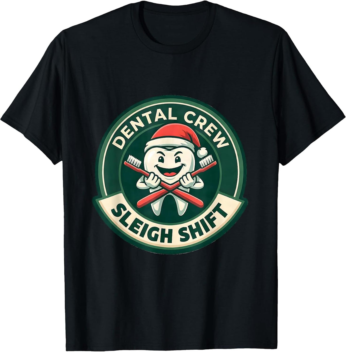 Men's Dental Crew Sleigh Shift Funny Dentist Santa Hat Dental Team T-Shirt - Black