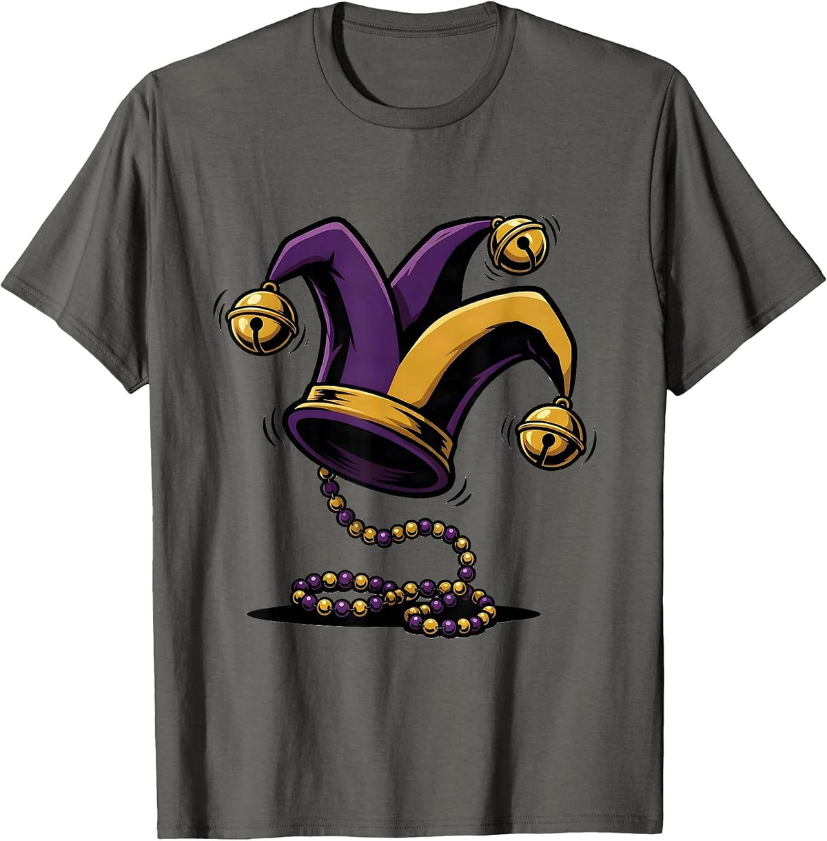 Jester Cap Cartoon Mardi Gras Party Humor T-Shirt - Asphalt Grey