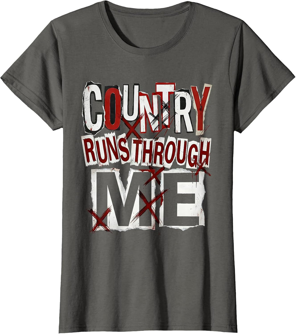 Women's Country Runs Through Me Cowgirl Design T-Shirt - Asphalt Grey