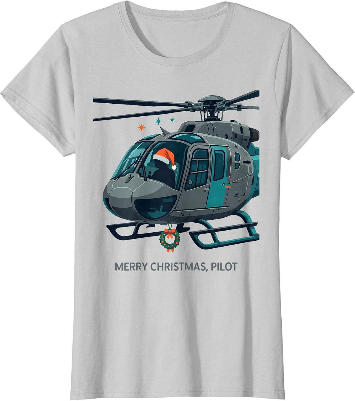 Merry Christmas, Pilot Funny Aviation Humor Holiday T-Shirt - Silver Grey