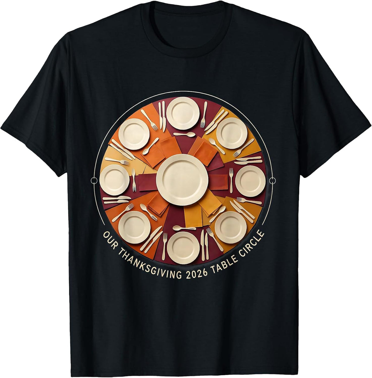 Men's Our Thanksgiving 2026 Table Circle Family Crew Matching T-Shirt - Black