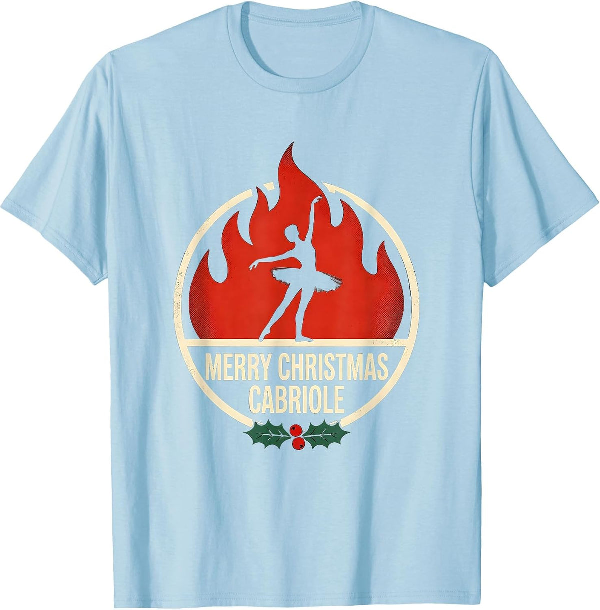 Men's Merry Christmas Cabriole Screenprint Poster Ballet Dancer T-Shirt - Baby Blue