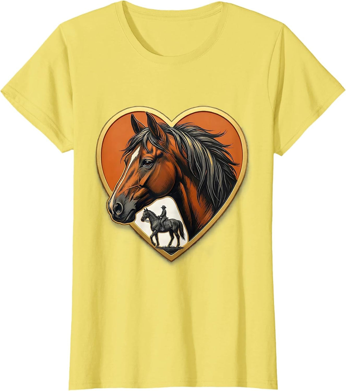 Horse-Head Heart Showcard Badge Horse Lover Girl Humor T-Shirt - Lemon Yellow