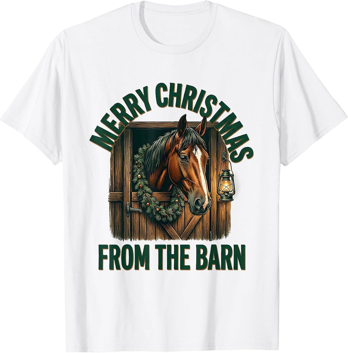 Men's Merry Christmas From The Barn Horse Lover Holiday Equestrian T-Shirt - White