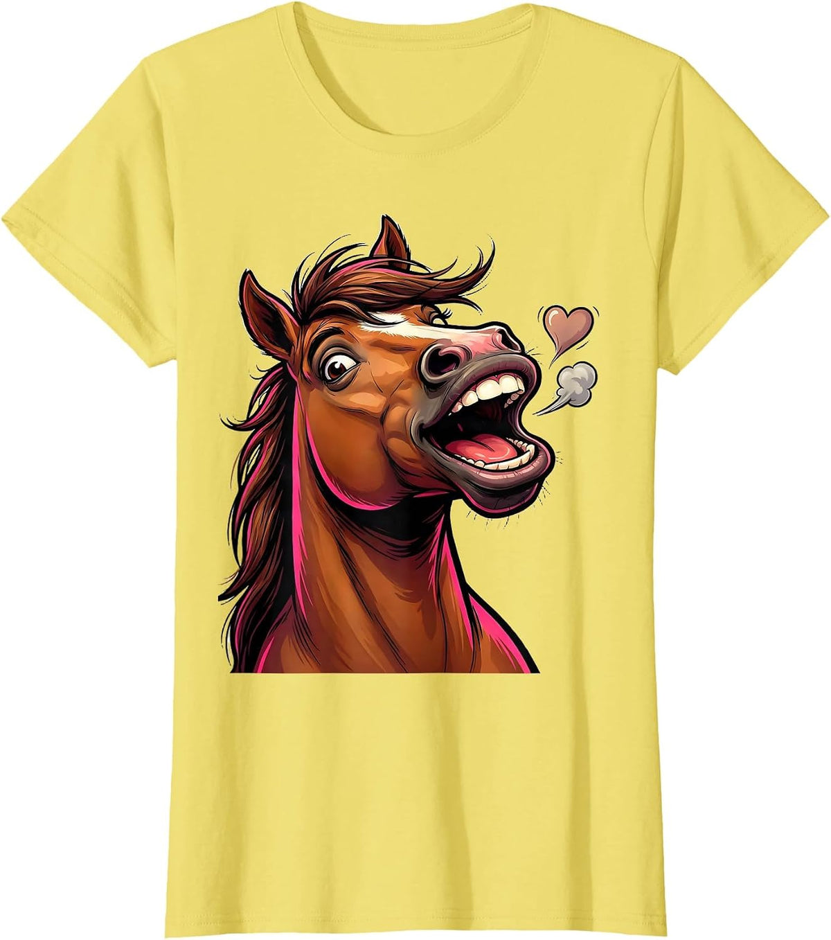 Cartoon Horse Grin Flirty Equestrian Valentine T-Shirt - Lemon Yellow