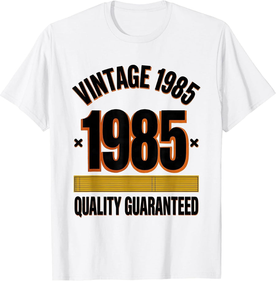 Men's VINTAGE 1985 QUALITY GUARANTEED Milestone Birthday Age Badge T-Shirt - White