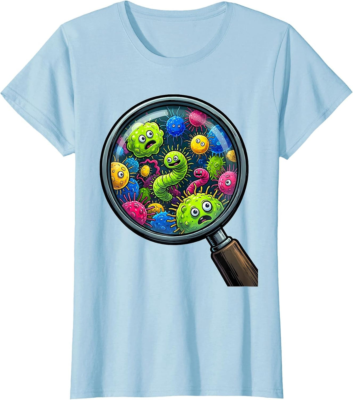 Magnifying Glass Microbial World Science Teacher T-Shirt - Baby Blue