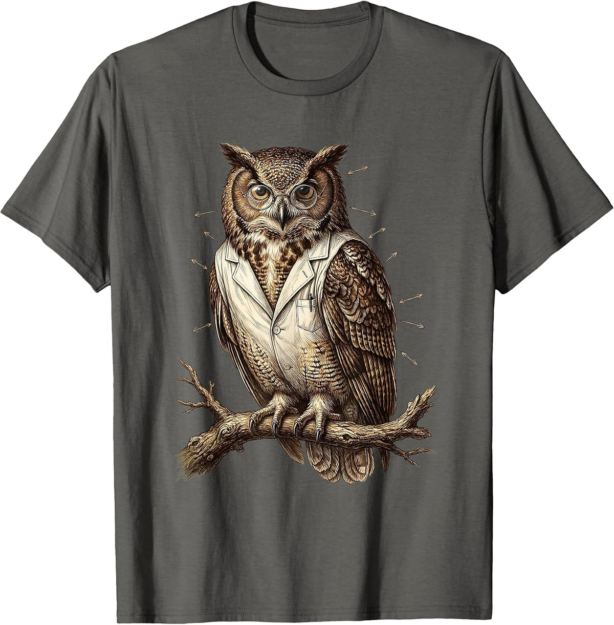 Men's Owl Science Teacher Lab Coat Glasses Design T-Shirt - Asphalt Grey