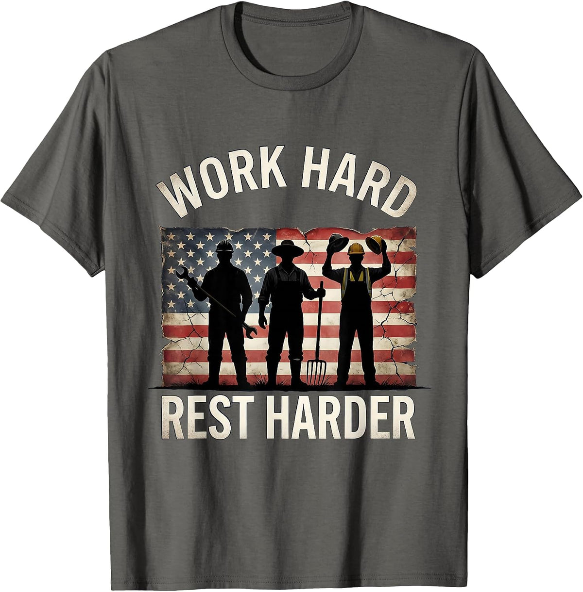 Work Hard Rest Harder Labor Day Graphic Design T-Shirt - Asphalt Grey