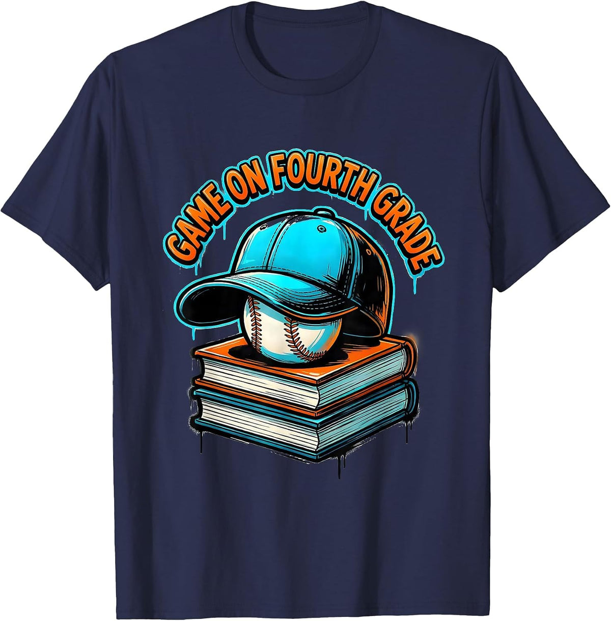 Men's Game On Fourth Grade Back To School Baseball Drip for Boys T-Shirt - Navy Blue