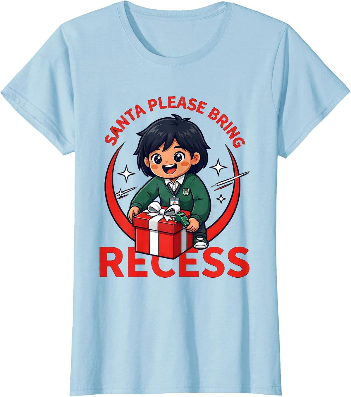 SANTA PLEASE BRING RECESS Funny Teacher Christmas T-Shirt - Baby Blue