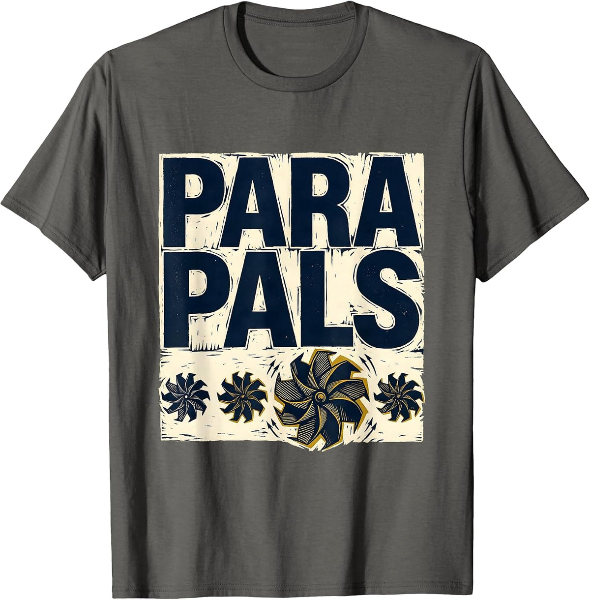 Para Pals Linocut Teacher Paraeducator Appreciation Back T-Shirt - Asphalt Grey
