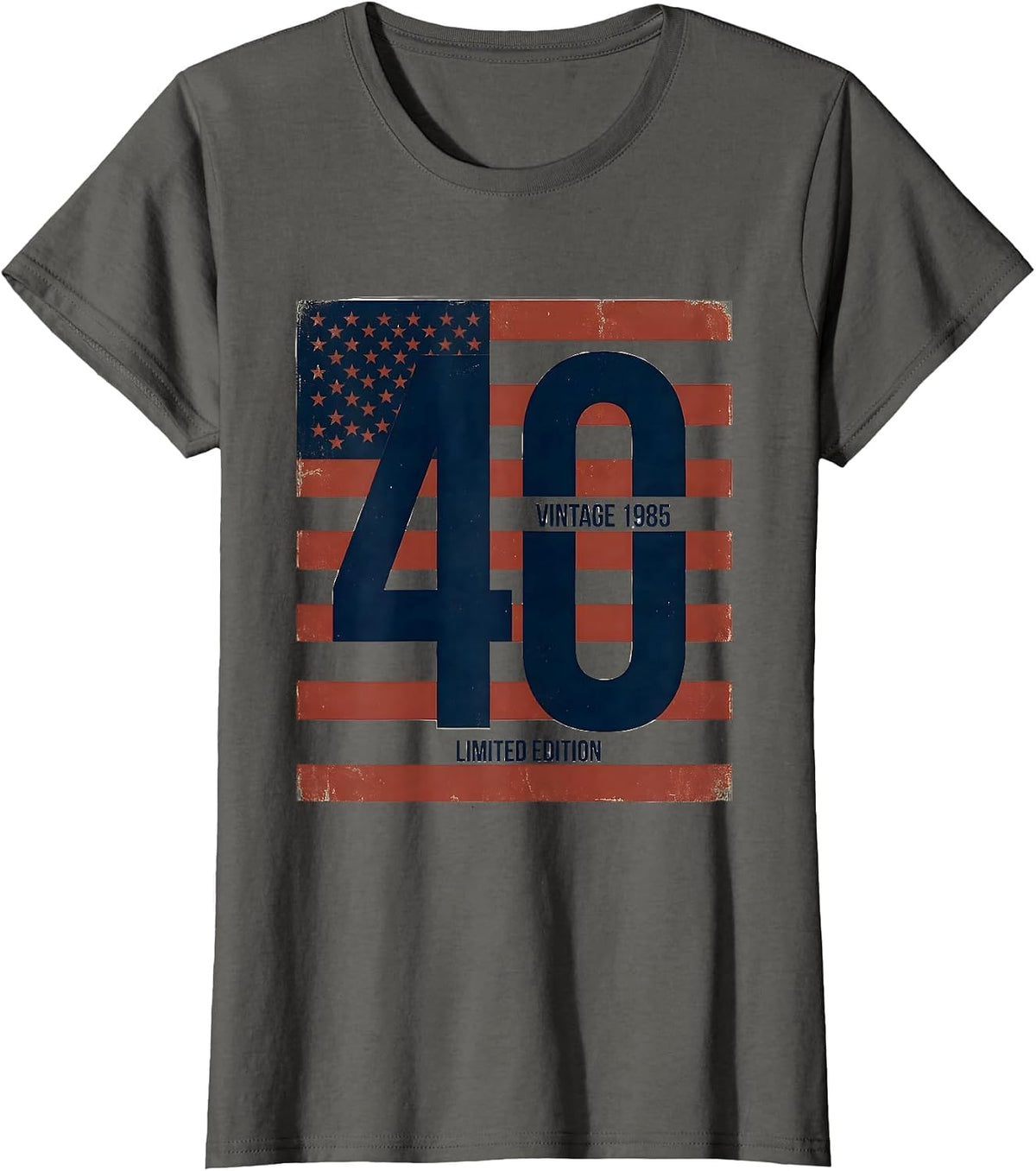 Women's Vintage 1985 Limited Edition 40 USA Flag Milestone Birthday T-Shirt - Asphalt Grey