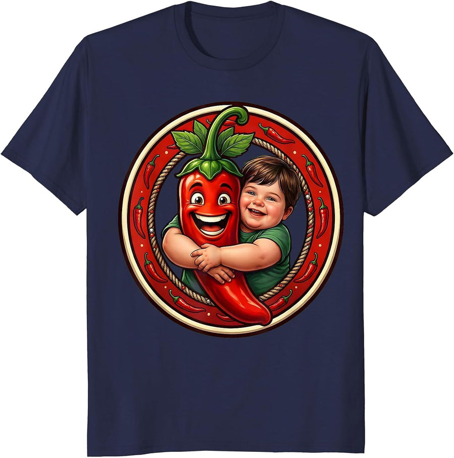 Kids Mexico Jalapeño Hug Cute Cartoon Graphic T-Shirt - Navy Blue