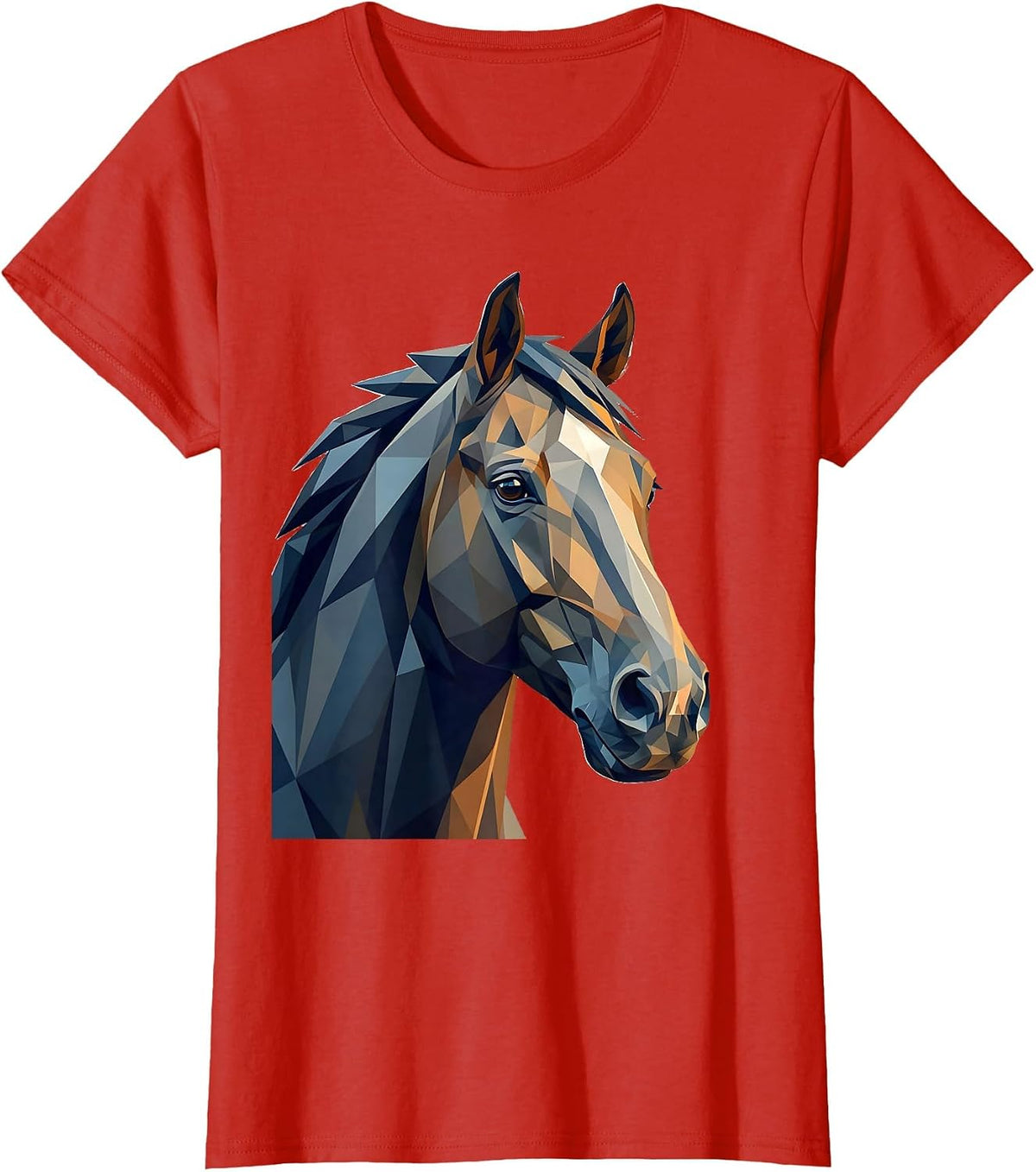 Geometric Low-Poly Horse Head Portrait T-Shirt - Red
