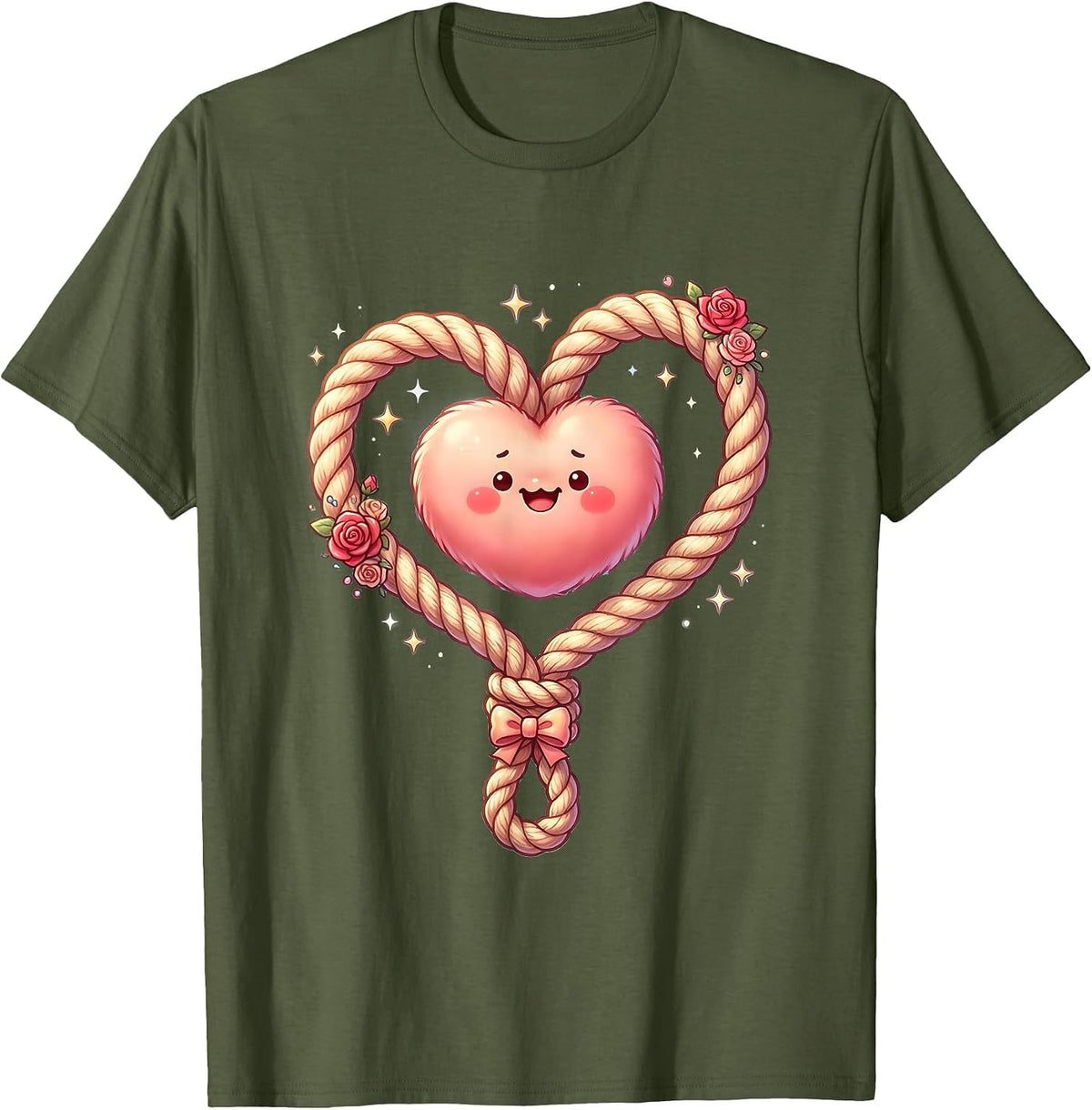 Pink Western Lasso Heart Graphic Tee T-Shirt - Olive Green