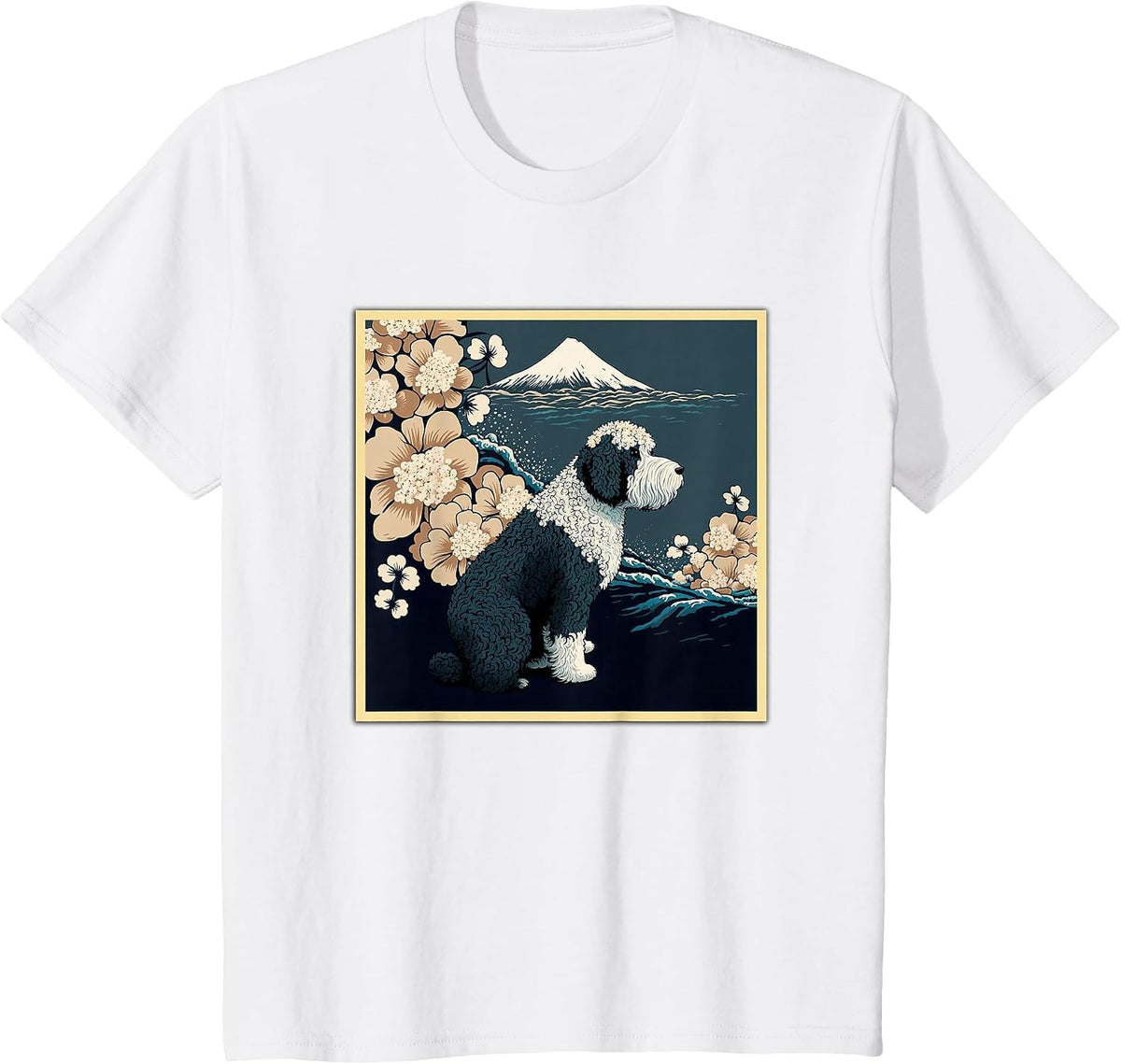 Surrealism Japanese Painting Sheepadoodle Dog T-Shirt - White
