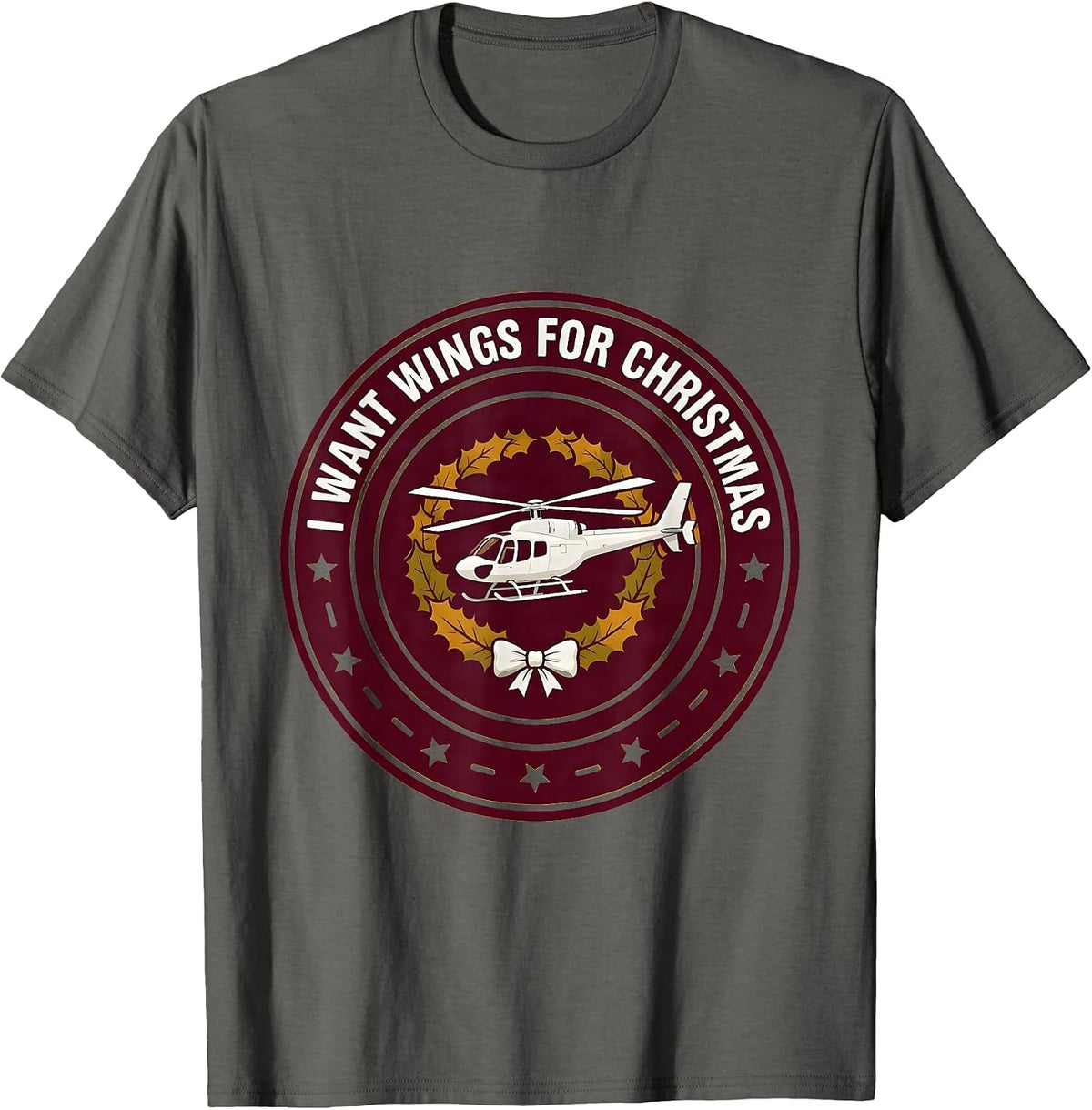 Men's I Want Wings For Christmas Funny Pilot Aviation Christmas T-Shirt - Asphalt Grey