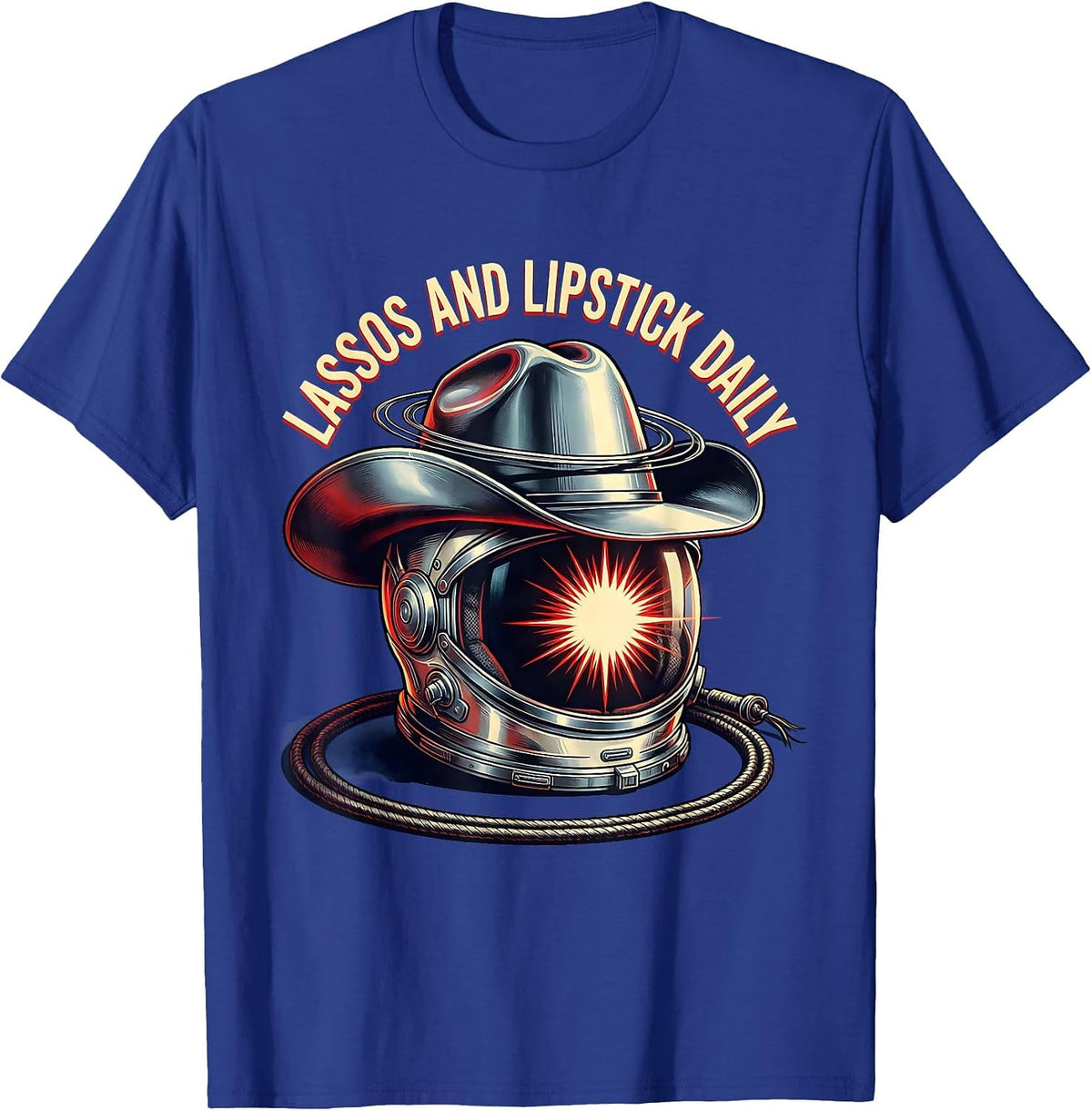 Lassos and Lipstick Daily Cowgirl Design T-Shirt - Royal Blue