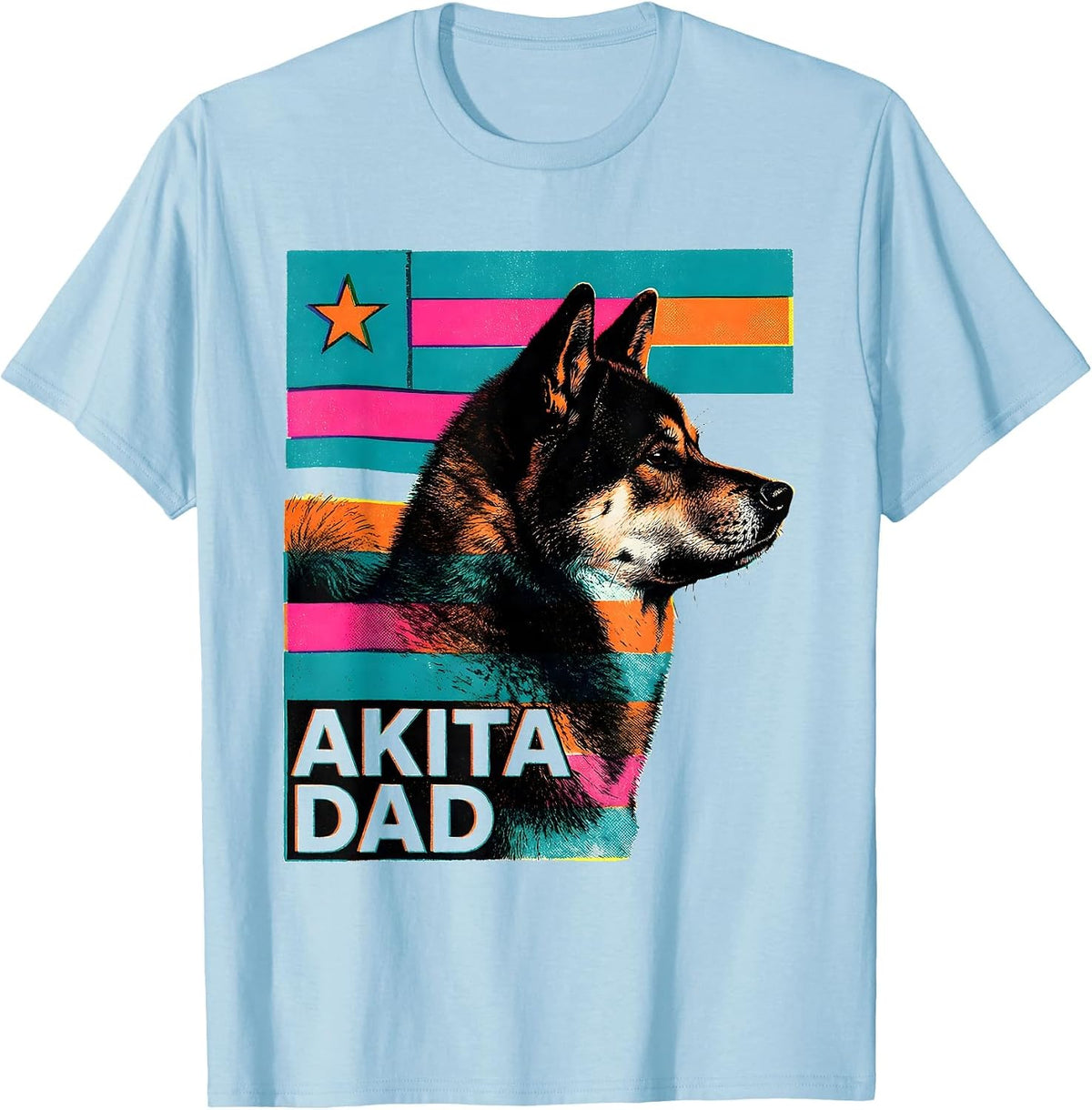 Men's Akita Dad Risograph Patriotic Dog Owner Gift T-Shirt - Baby Blue