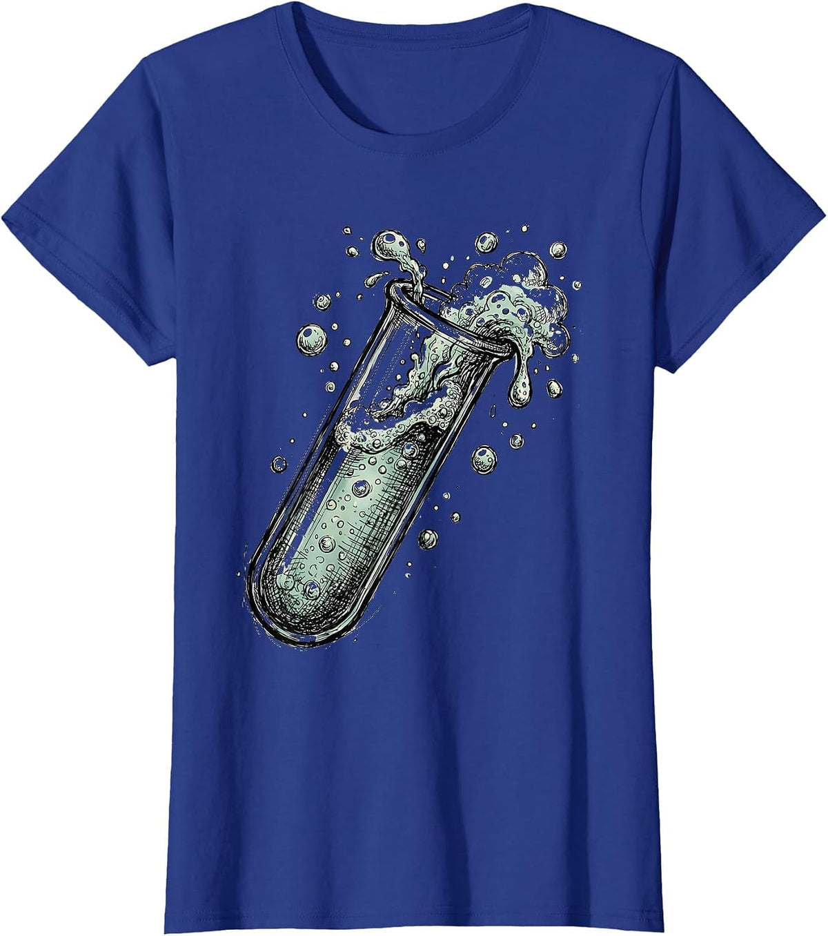 Women's Bubbling Test Tube Science Lab Graphic Tee T-Shirt - Royal Blue