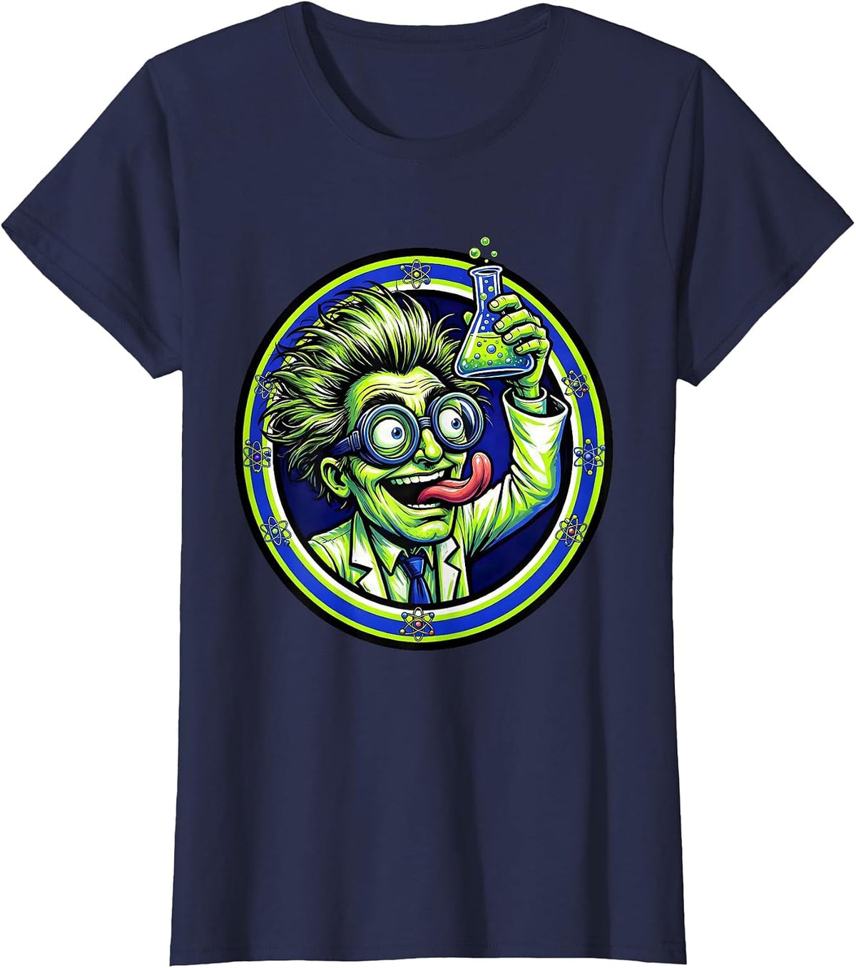 Women's Scientist Taste Testing Beaker Periodic Table T-Shirt - Navy Blue