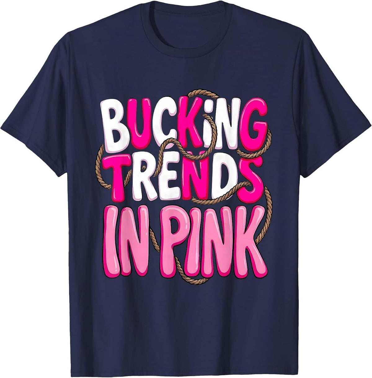 Pink Cowgirl Bucking Trends Western Design T-Shirt - Navy Blue
