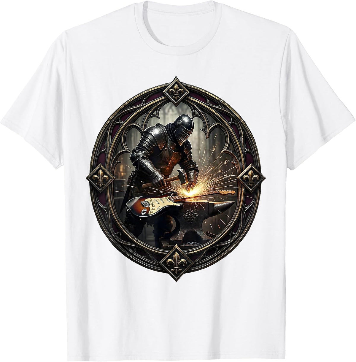 Men's Blacksmith Electric Guitar Forge Metal Band Graphic T-Shirt - White