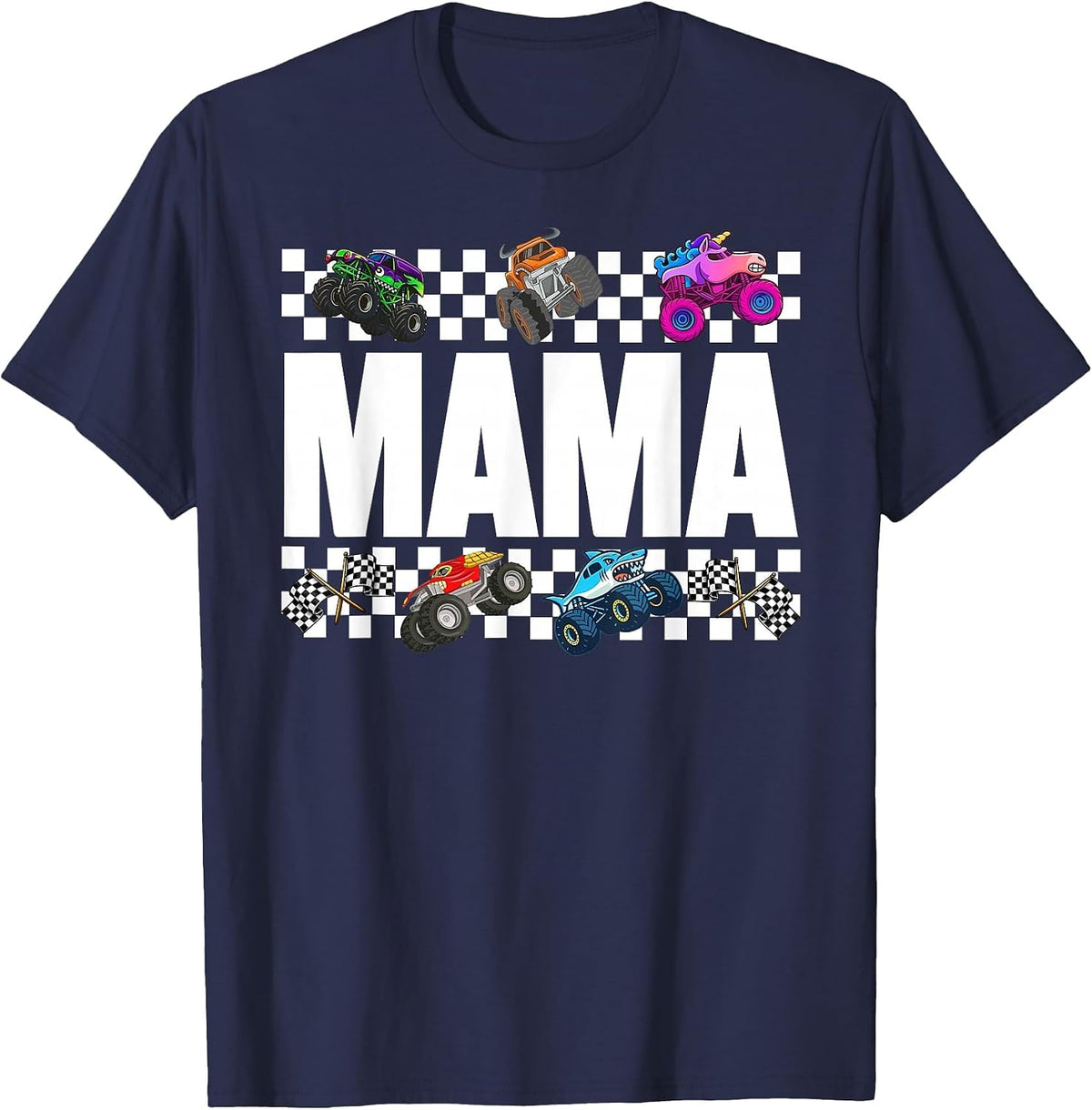 Mama Monster Truck Family Crew Birthday Matching Women Mom T-Shirt - Navy Blue