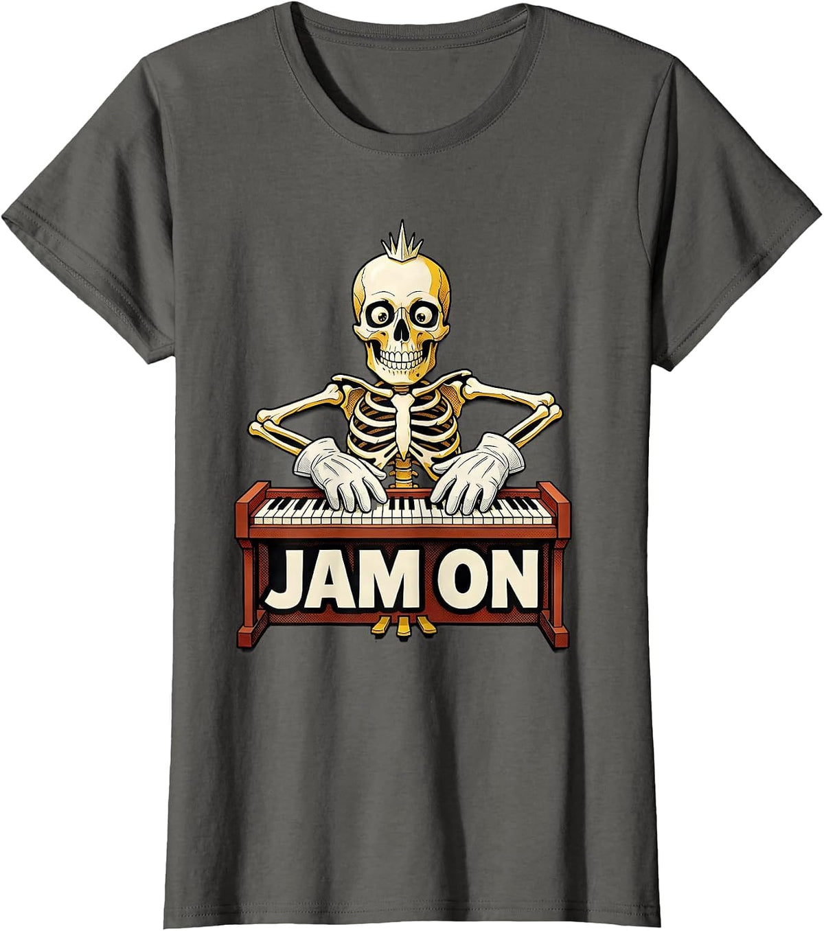 Women's Jam On Retro Cartoon Punk Rock Skeleton Skull Halloween T-Shirt - Asphalt Grey
